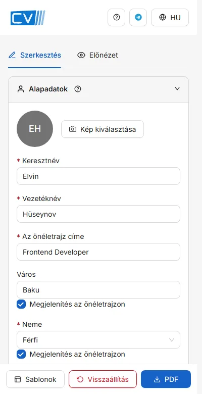 Telefonon az űrlap és az előnézet külön fülek, a fő gombok pedig alul rögzítve maradnak.