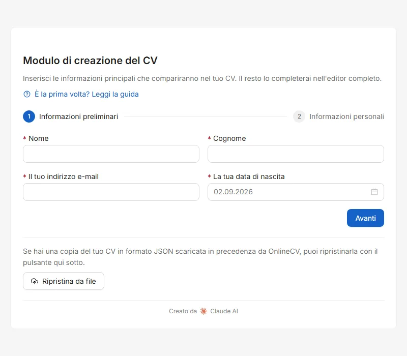 La prima schermata. Niente di ciò che scrivi qui viene inviato altrove: va direttamente nel tuo browser.